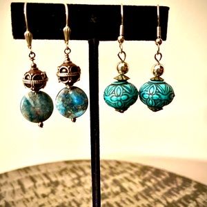 Two Pairs of Blue Dangle Earringf